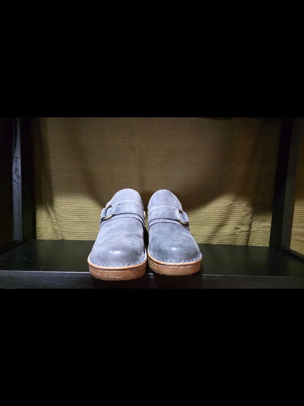 b.o.c. Women's Suede NOLA Mules in Gray with Brown Sole